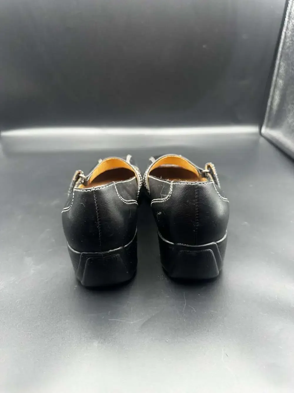 Natural Soul by Naturalizer Black Leather Mary Jane Wedge Shoes Size 8.5M